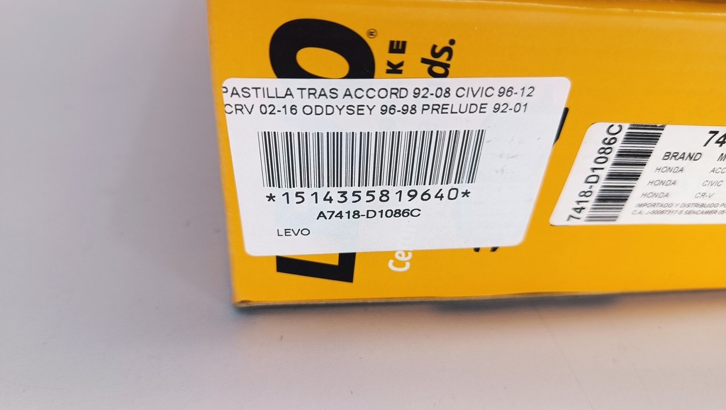 PASTILLA TRAS ACCORD 92-08 CIVIC 96-12 CRV 02-16 ODDYSEY 96-98 PRELUDE 92-01 LEGEND 92- - Vista 4